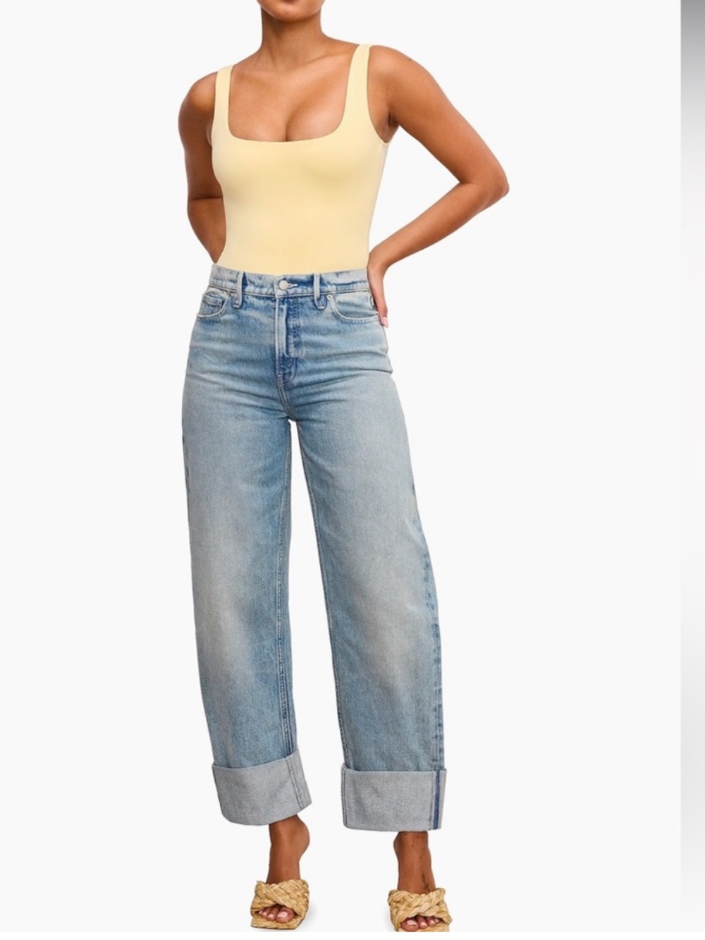 Good American Light Blue Cuffed Wide-Leg Jeans